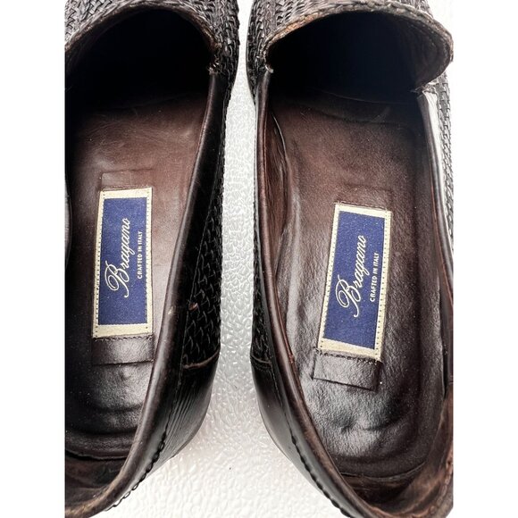 Braganos Men 9 Old Money Loafers Black English Calf Leather Slip On Finely Woven - Picture 8 of 15